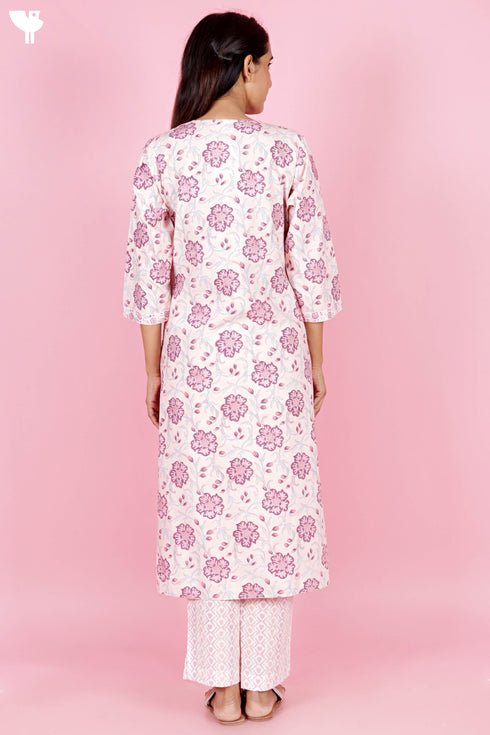 Bizzy Lizzy Kurta And Pant Set With Kota Dupatta In Block Print